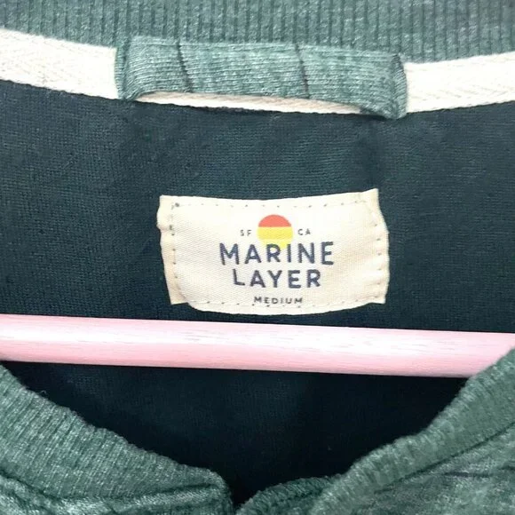 Marine Layer Double Knit Henley Long Sleeve in Green/Blue Stripe Size M - Picture 3 of 6